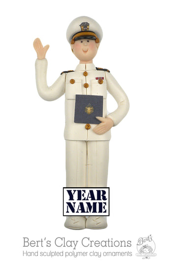 USNA Ornament - White uniform - Male or Female - Bert's Clay Creations
